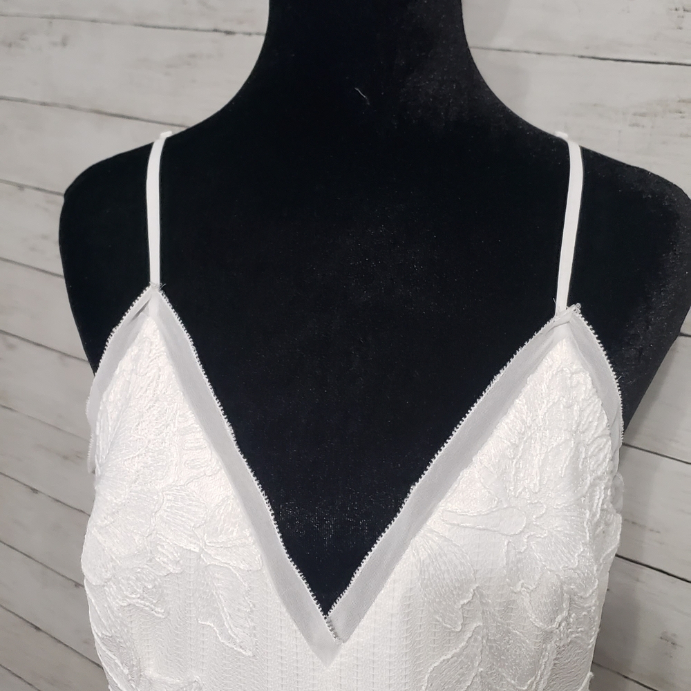 Adrian Mattox White Dress Sz6 Adjustable Thin Straps Ruffle Lace Wedding Cruise - Picture 5 of 12